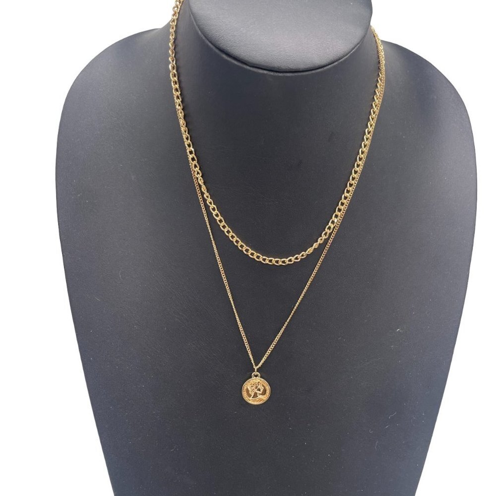 Marked EN Multistrand Layered Pendant Chain Necklace Gold Tone 17- 18 Inches